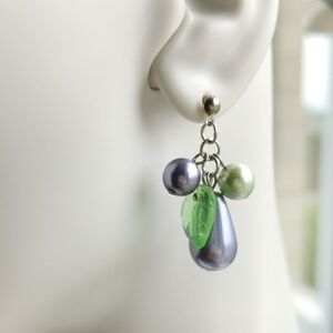 VINTAGE Czech beaded  cluster earrings Lavender Green